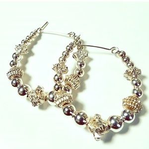 Sterling Silver Handmade Beaded Hoops